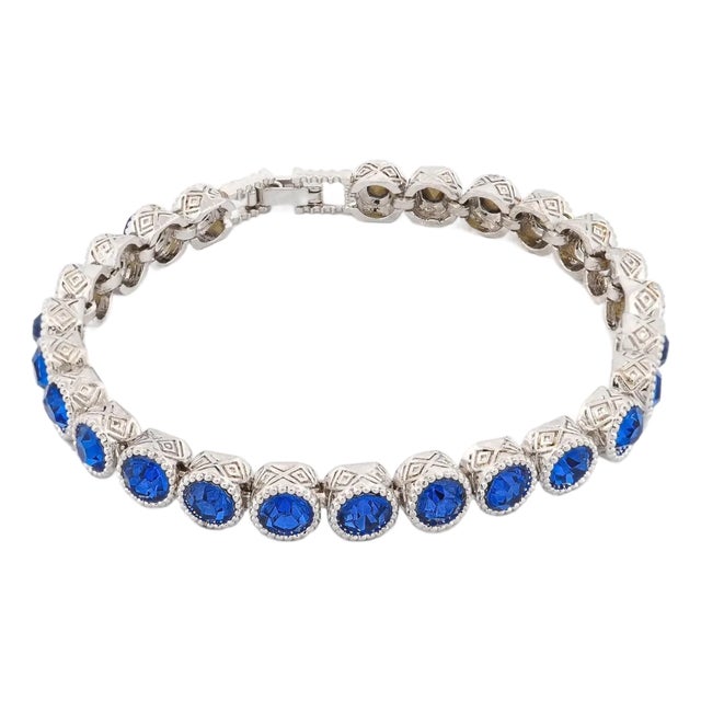 Blue Sapphire Tennis Mystic Silver Bracelet For Sale