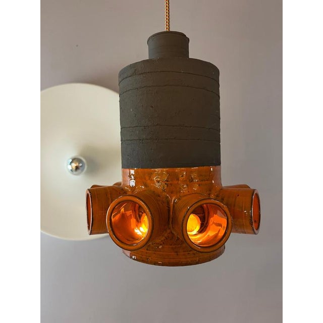 Orange and Brown Ceramic Hanging Lamp For Sale - Image 5 of 11