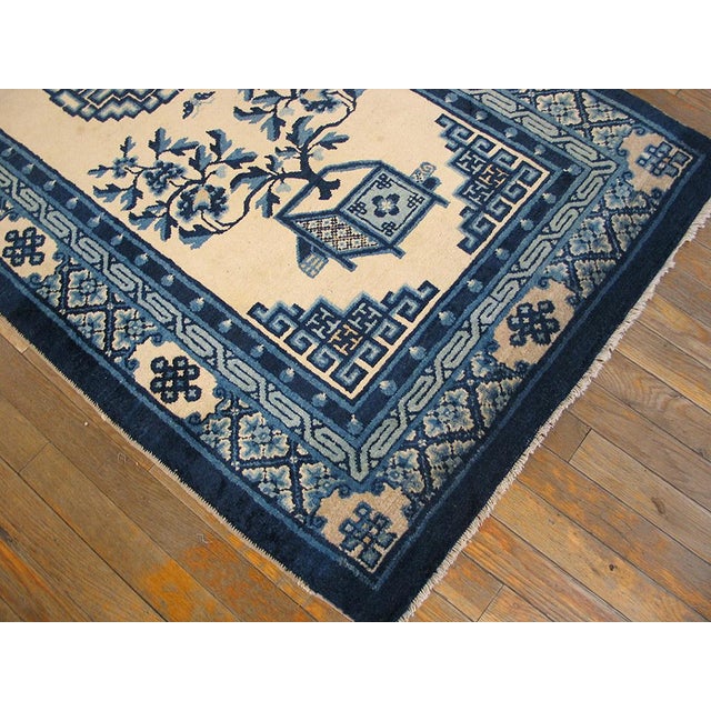1920s Ivory Field Medallion Antique Chinese Baotou Rug 3' X 6' Handknotted Pile Wool Carpet For Sale In New York - Image 6 of 8
