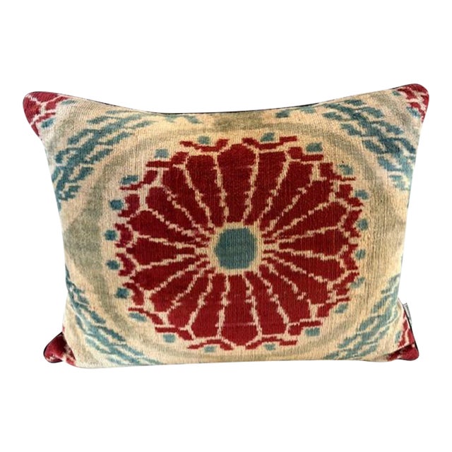 Decorative Silk Velvet Ikat Pillow For Sale
