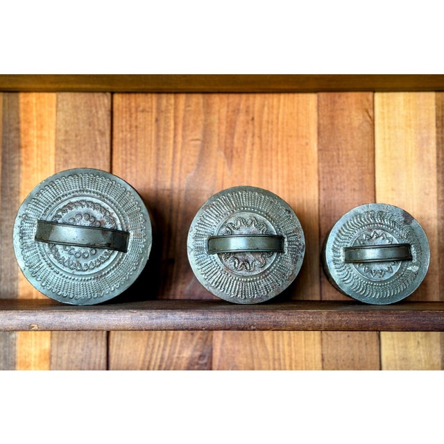 Early 19th Century Set of 3, Rare Antique Pennsylvania Primitive Canisters | Hand Punched Tinware For Sale - Image 5 of 12