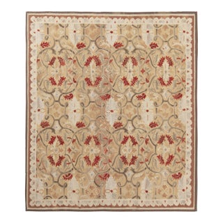 Rug & Kilim’s Aubusson Flat Weave Style Rug, Beige, Gray and Red Floral Pattern For Sale