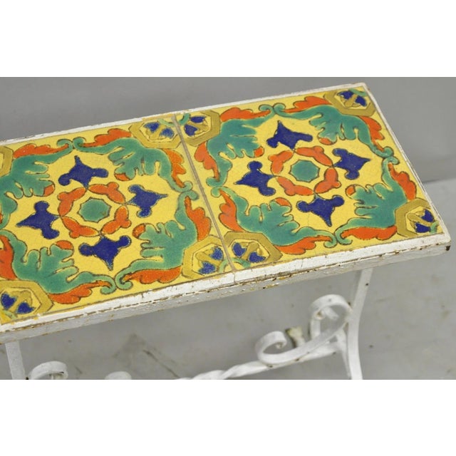 Antique Arts & Crafts Wrought Iron Side Table W/ Catalina California Tile Top For Sale - Image 11 of 15