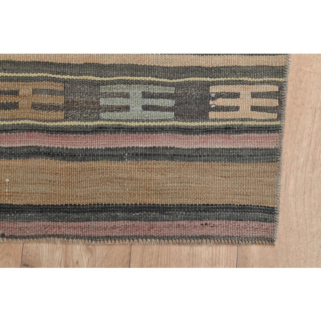 Folk Art 1970s Vintage Turkish Oushak Handmade Wool Cotton Brown Kilim Rug For Sale - Image 3 of 11