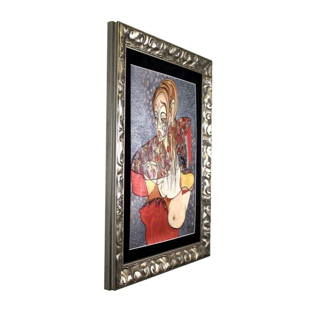 Mid 20th Century J Renwick Signed Acrylic Painting on Canvas Art Nouveau Female Figure Framed For Sale - Image 5 of 12