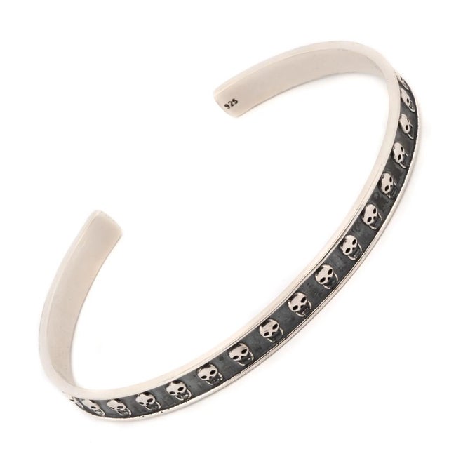 Contemporary Sterling Silver Skull Symbol Cuff Bracelet For Sale - Image 3 of 7