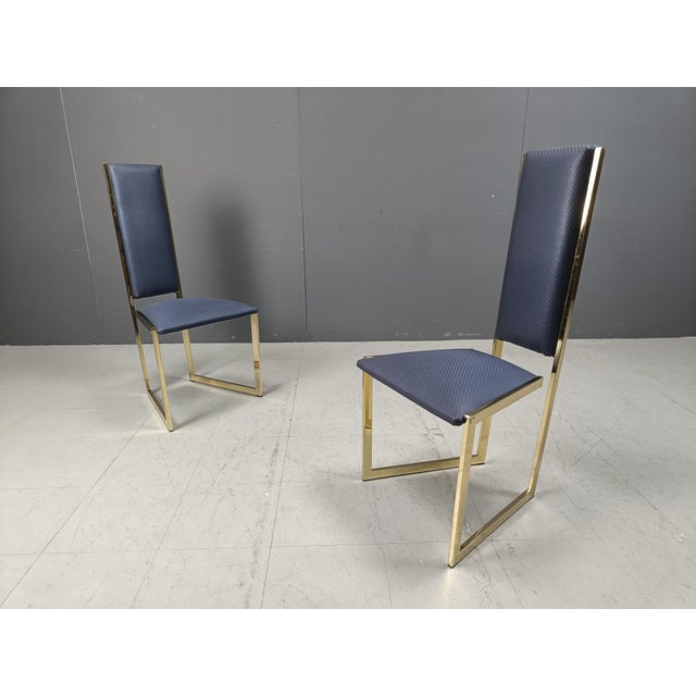 Vintage Brass Dining Chairs attributed to from Belgo Chrom / Dewulf Selection, 1970s, Set of 6 For Sale - Image 4 of 10