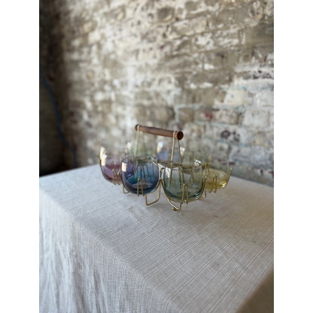 Iridescent Roly Poly Glasses With Gold Caddy – Set of 8 For Sale - Image 4 of 8