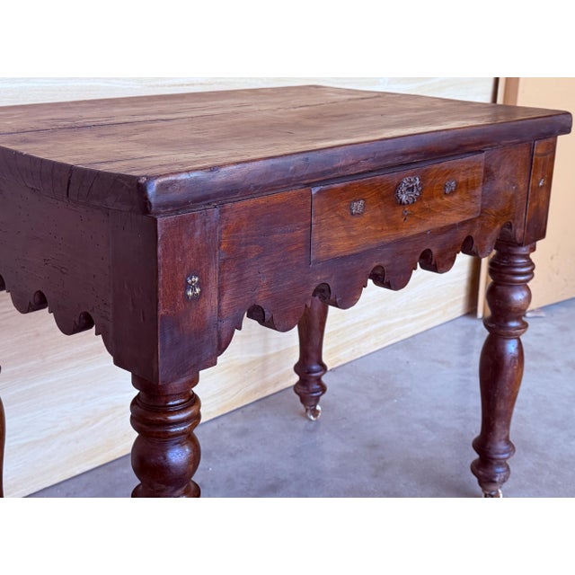 French 19th Century Writing Table on Wheels Carved Walnut Desk For Sale In Miami - Image 6 of 18
