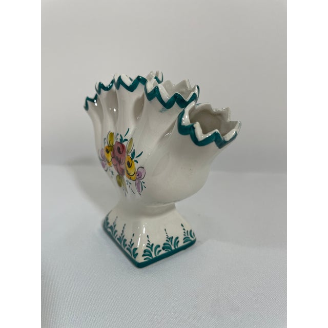 Ceramic Mid 20th Century Portuguese Petite Majolica Five Finger Tulip Vase Tulipiere For Sale - Image 7 of 17