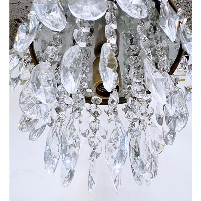 Vintage Mid-Century Brass Chandelier With Diamond Cut Crystals For Sale - Image 4 of 9