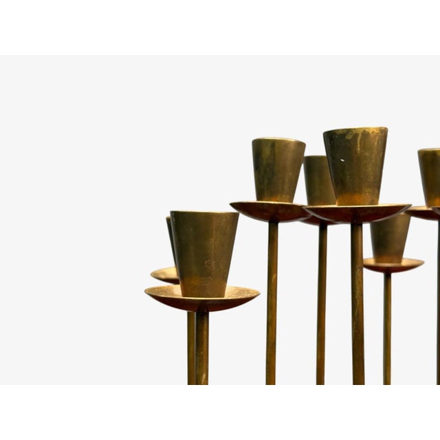 1950s Swedish Modern Patinated Brass Table Candelabras, Sweden- a Pair For Sale In New York - Image 6 of 7