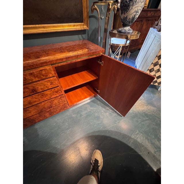 MCM Design Burl Walnut and Brass Sideboard For Sale - Image 9 of 9