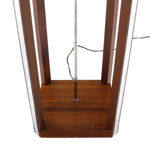 Wood Walnut Square Tower Shape Mid-Century Modern Floor Lamp For Sale - Image 7 of 9
