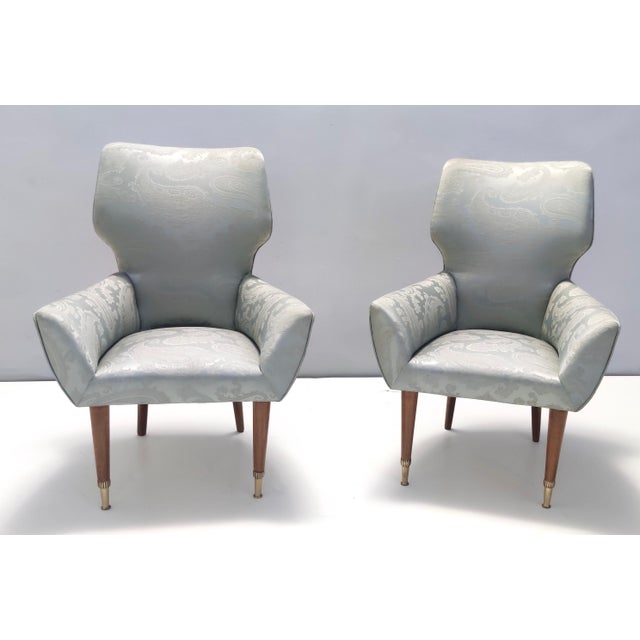 Mid-Century Modern Set of Vintage Italian Satin Grey Lounge Chairs with Walnut Frame, 1950s For Sale - Image 3 of 16