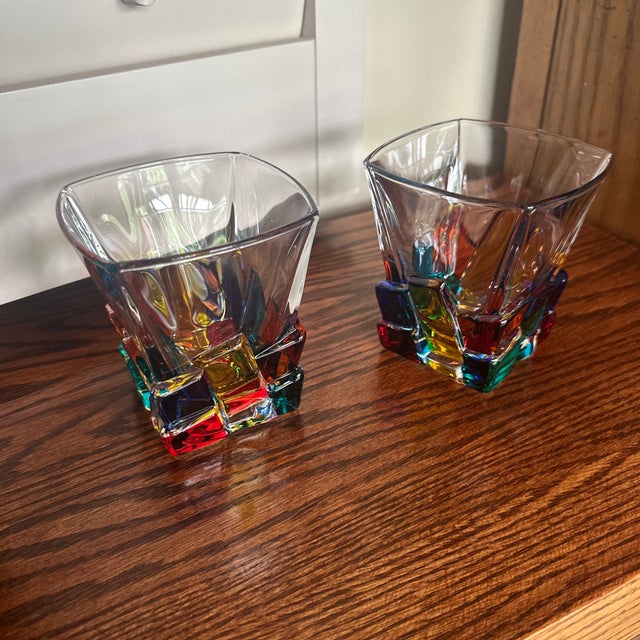 CC Zecchin Murano Whisky Tumbler Multi Color 4" Tall 2 Piece For Sale - Image 11 of 11
