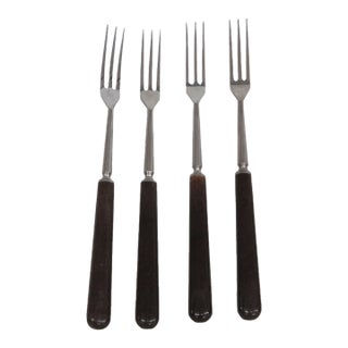 France Inox Mid Century Fondue Serving Forks 4pc Set Brown Wood Handles 5164b For Sale