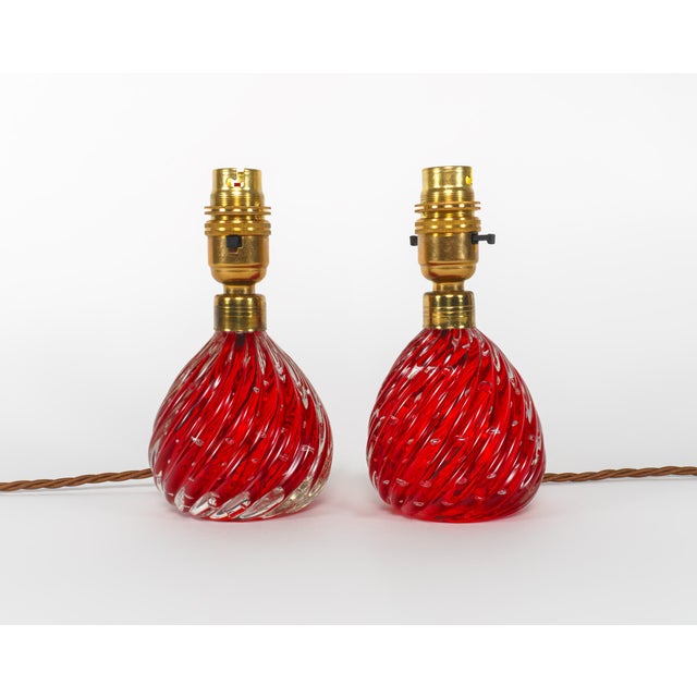 1960s Red Bullicante Murano Glass Table Lamps by Archimede Seguso, 1960s, Set of 2 For Sale - Image 5 of 5