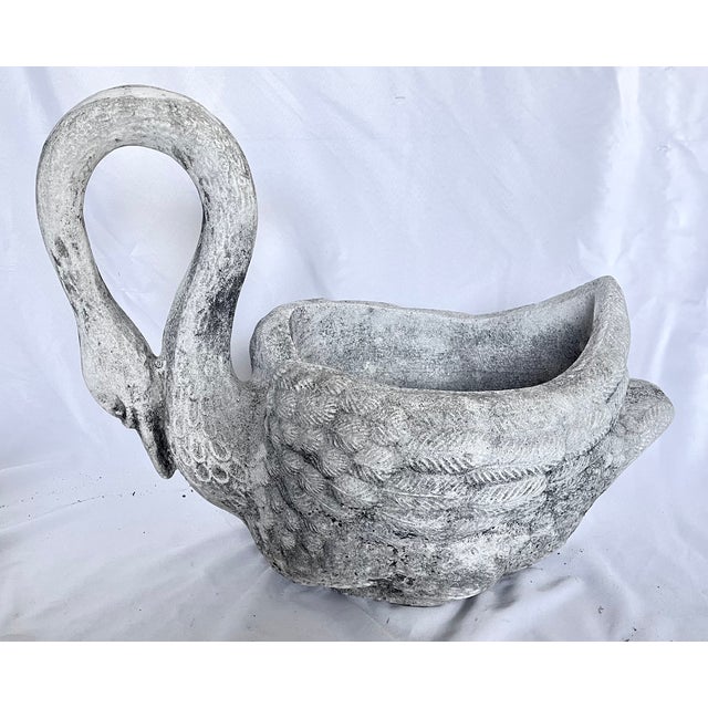 Imported from France. Large rare exquisitely crafted concrete swan planter. Incredibly detailed wings, feathers, and face....