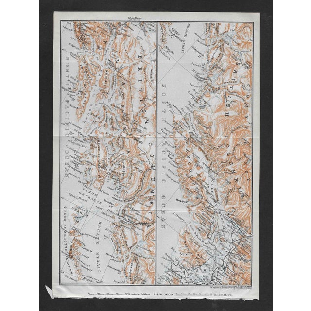 1909 antique fold out map from a travel guide of North America depicting the coast from Olympia, Washington to Juneau,...