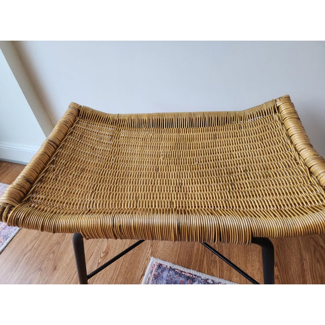 1960s Mid-Century Modern Rattan Stools Metal Bases- a Pair | Chairish