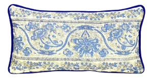 18th Century French Blue Floral Linen Lumbar Pillow Cover