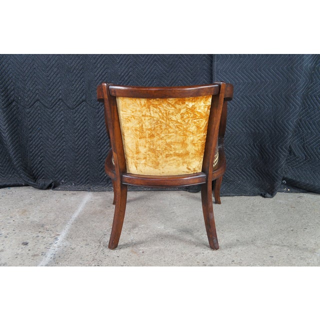 Mid 20th Century French Walnut Caned Tufted Velvet Barrel Back Bergere Club Lounge Armchair For Sale - Image 4 of 10