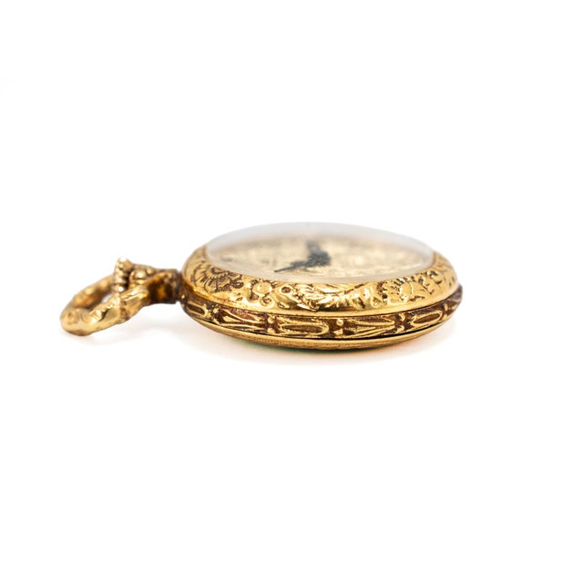 Bucherer Ladies Art Nouveau Bucherer Lapel 18k Gold Enamel Bow Pin Vintage Pocket Watch For Sale - Image 4 of 11