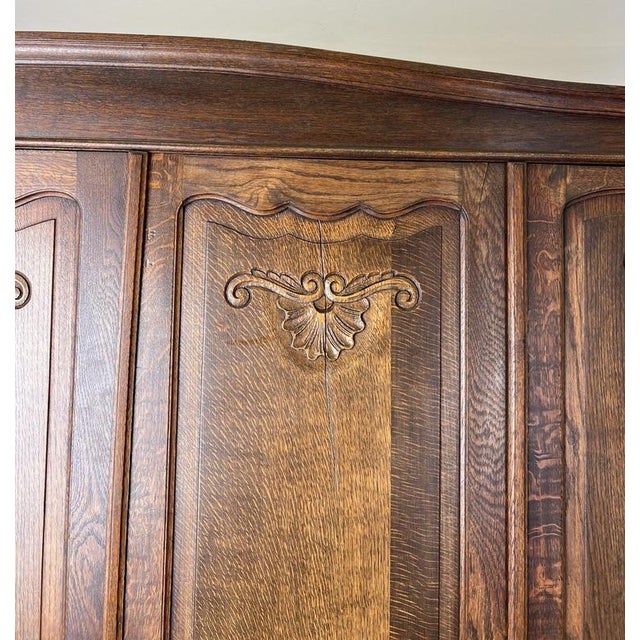 Vintage French Louis XVI Style Carved Oak 4-Door Wardrobe For Sale - Image 15 of 18