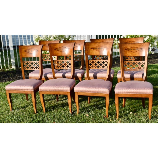 Italian Vintage Brass Inlay Chairs Vintage Italian Regency Style Dining Chairs Set of 8 For Sale - Image 3 of 18