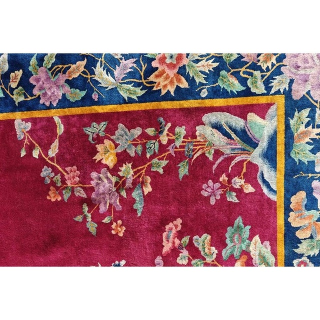 Raspberry Red 1920s Red Open Field Antique Walter Nichols Chinese Wool Art Deco 8'10" X 11'2" For Sale - Image 8 of 9
