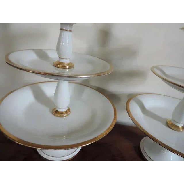 Ceramic Early 19th Century French Empire Old Paris Porcelain White & Gold Edouard Honore Three Tier Dessert Tazza Hors d’oeuvres Stand - A Pair For Sale - Image 7 of 11