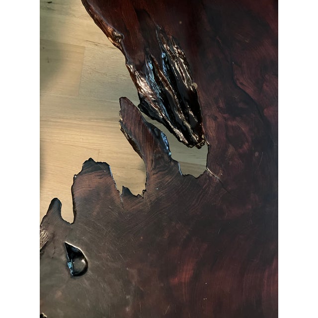 Brown 1960s Monumental 3-Inch Old-Growth Redwood Slab Coffee Table For Sale - Image 8 of 12
