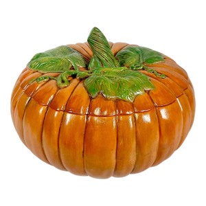1989 Americana Folk Art Boho Chic Pumpkin Soup Tureen, Halloween & Thanksgiving