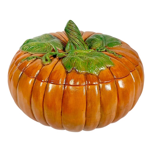 1989 Vintage Americana Folk Art Boho Chic Pumpkin Soup Tureen, Halloween & Thanksgiving. For Sale