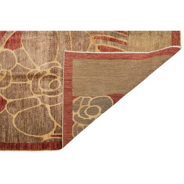 Transitional Handamde Transitional Peshawar Wool Rug in Burgundy With Allover Motif For Sale - Image 3 of 10