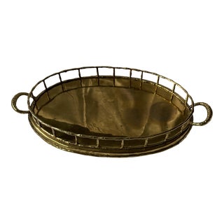 Vintage Brass Oval Faux Bamboo Style Tray For Sale
