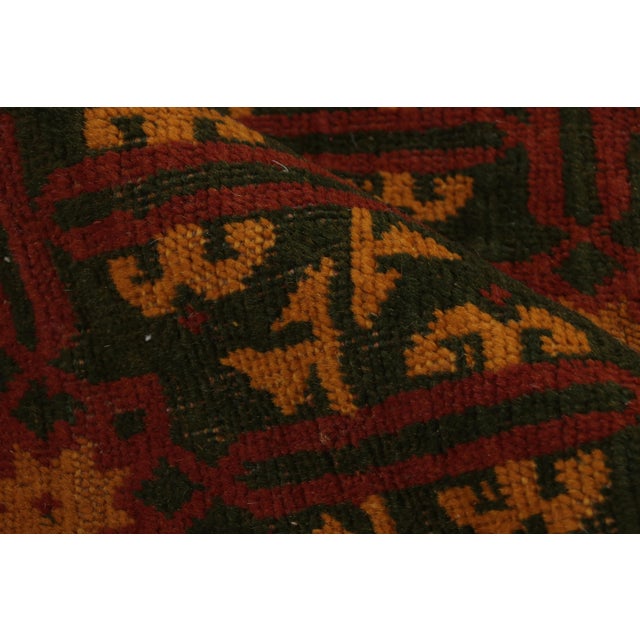 Textile Vintage Mid-Century Geometric Floral Red and Green Wool Rug – Orange-Brown Accents For Sale - Image 7 of 8