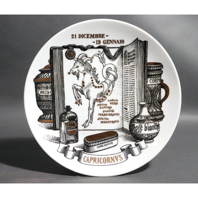 Mid-Century Modern Piero Fornasetti Capricorn Zodiac Porcelain Plate, the Zodiac Pharmacopoeia For Sale - Image 3 of 8