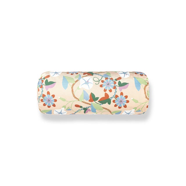 Contemporary The House Of Scalamandré Morning Glory Bolster Pillow In Peach For Sale - Image 3 of 3