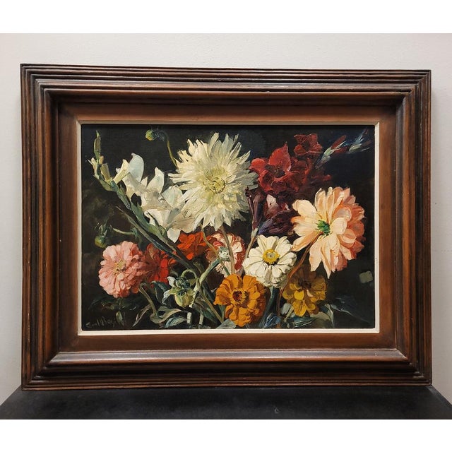 Ó/t, dahlias and camellias, paul baze, s. Xx - france impressive oil on panel by paul robert bazé, a french artist. It...