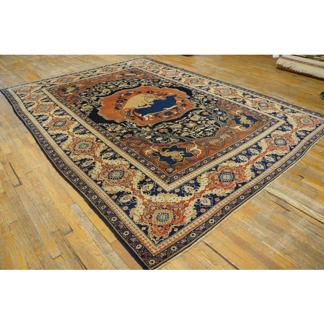 Persian 1880s Red Animal Hunting Scene Antique Persian Khorassan Moud Rug 9' X 11' 8" Handknotted Wool Carpet For Sale - Image 3 of 18