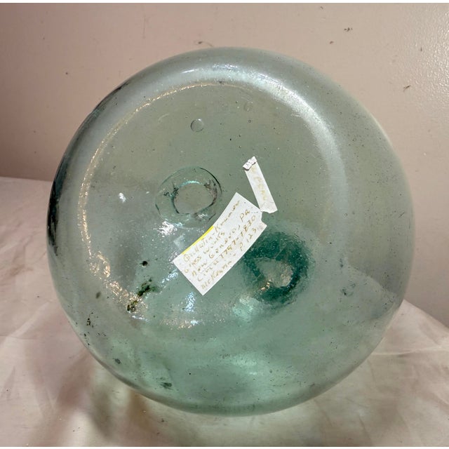 18th Century Antique 1797-30 Gallatin-Kramer Glassworks Hand Blown Glass Aqua Bulbous Bottle For Sale - Image 5 of 11