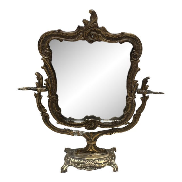 Ornate Brass Table Mirror For Sale