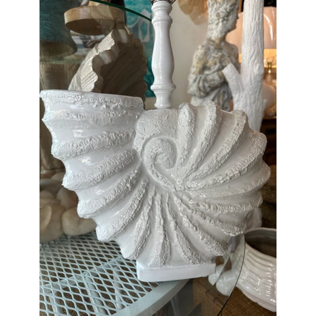 Vintage Pair Palm Beach Nautilus Shell Seashell Plaster Table Lamps Newly Wired For Sale - Image 9 of 12