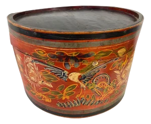 Antique Chinese Lacquer Bentwood Hat Box With a Phoenix