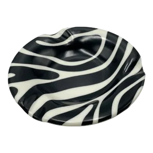 Vintage Zebra Print Stripe Black & White Plastic Ashtray Dish