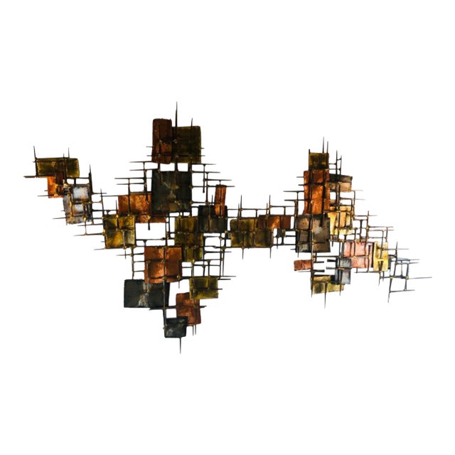 1980s B.h. Kelvin Signed Brutalist Mixed Metals and Nails Wall Sculpture For Sale