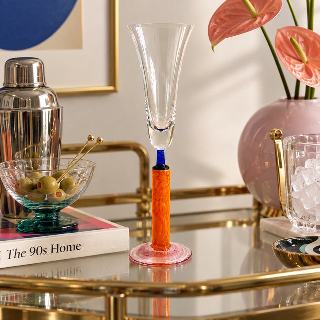 1990s Postmodern Memphis Style Hand-Blown Art Glass Champagne Flute For Sale - Image 9 of 11