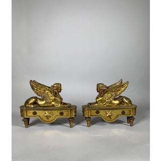 Pair of andirons with sphinxes from the Directoire period, 18th century, attributed to Thomire For Sale